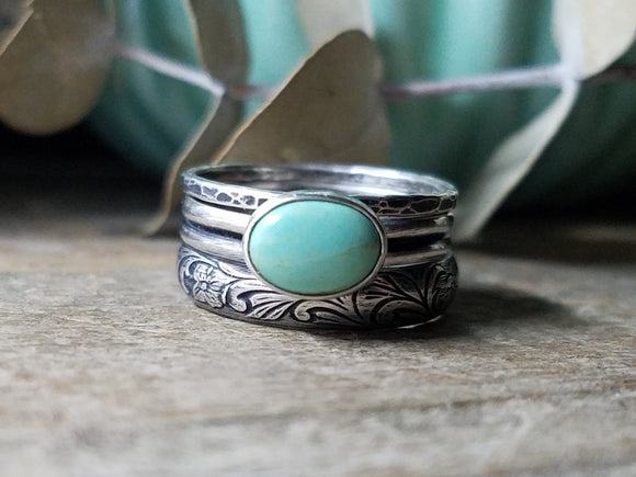 Floral Turquoise Stacking Ring Set of 3